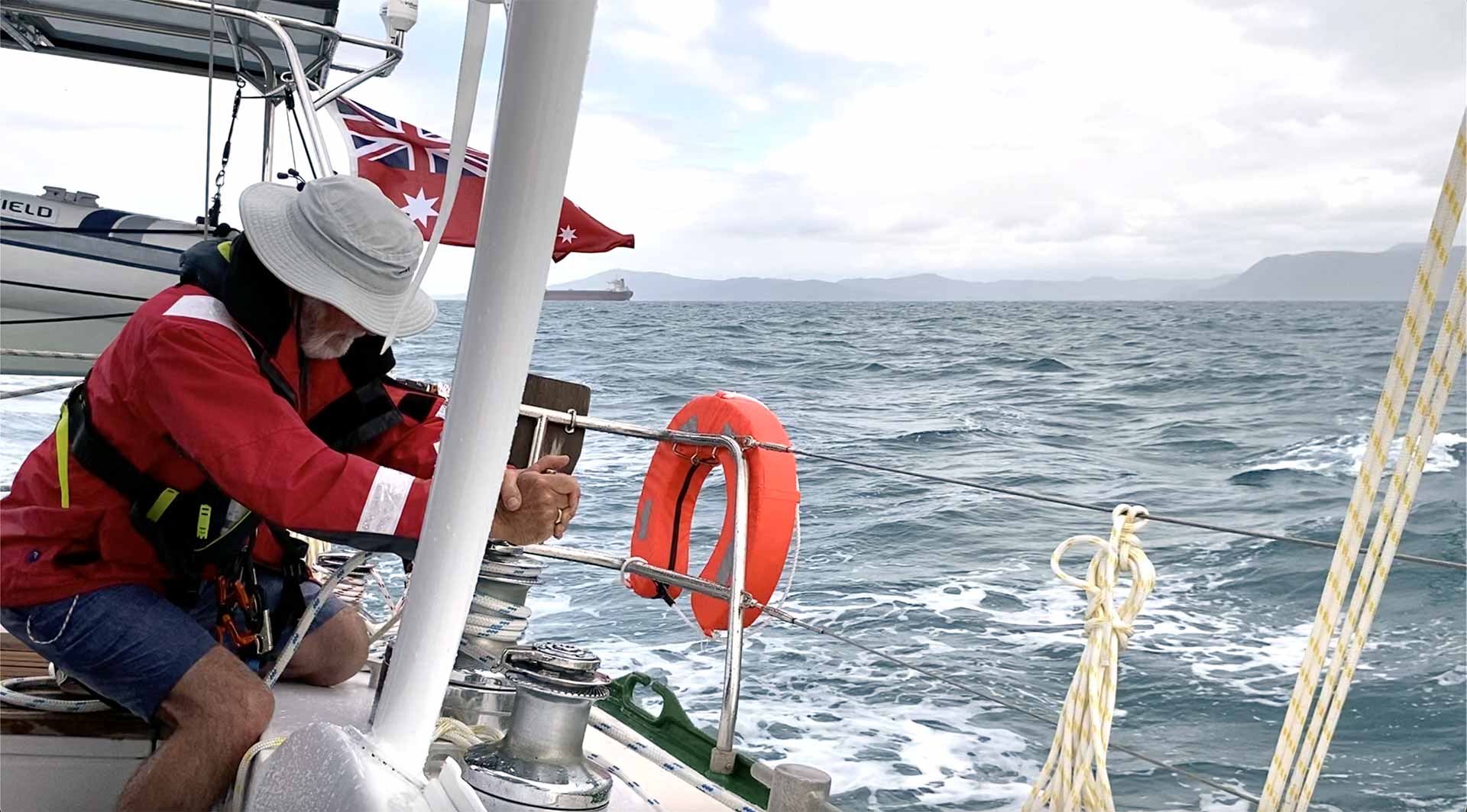 Simon Jones aboard Oceania, Greenpeace Australia Pacific's campaigning vessel