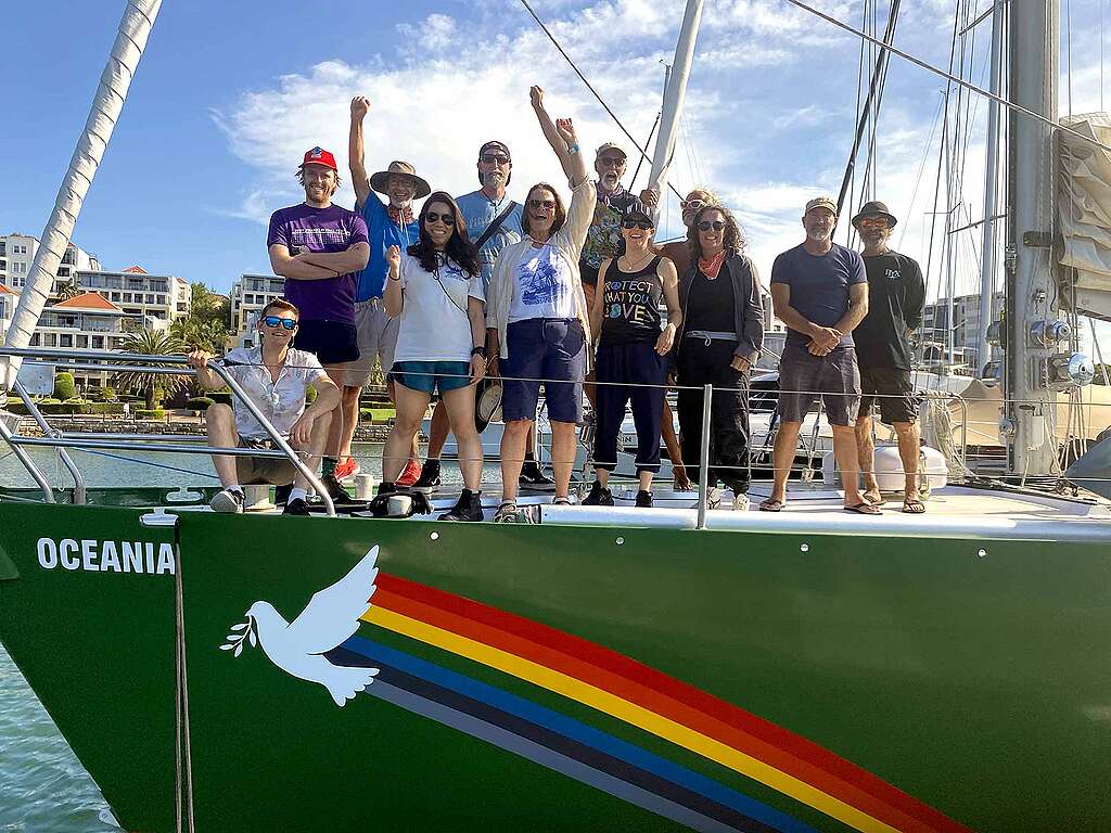 Greenpeace Australia Pacific's first ever campaigning vessel sails into Sydney Harbour following an appearance at the Rising Tide Protestival in Newcastle