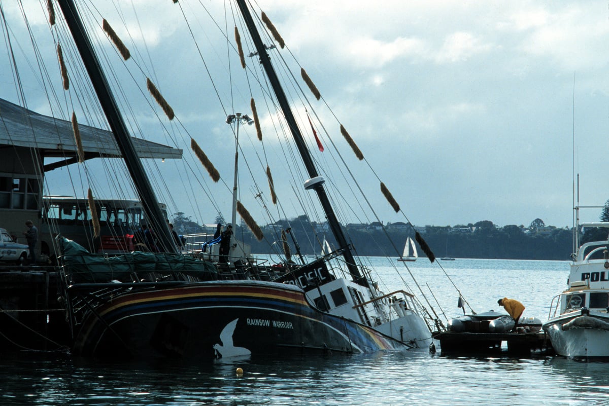 Aftermath of Shipwreck After the Rainbow Warrior Bombing. © Greenpeace / John Miller